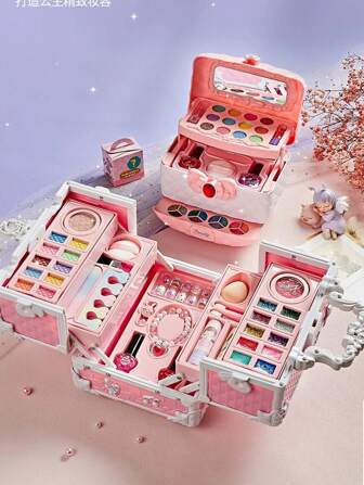 Caja de maquillaje de actuación para niños, caja de almacenamiento de joyas, bolso de mano con lazo, pequeña mochila con diseño de gato, juego de vestir muñeca interactiva de juego de roles, juego de regalo de actividad, favor de fiesta, regalo de vacaciones