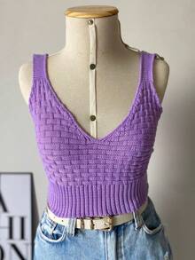 Women's Cropped Knitted Top With Straps Neon Fashion Blogger Knitting Summer Cheap - 紫丁香色 - 查看 2