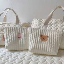 حقيبة وضع الحفاضات والزجاجات للأطفال والماكياج الخاصة بالأمهات، مزينة بطباعة كرتونية للحيوانات وسحّاب، منظم للسفر، قطعة واحدة