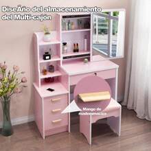 Vanidad en Rosa para mujer - Estilo Moderno Vanidad con Cajones, Tocador con taburete-Apta para Áreas de Almacenamiento y Maquillaje,Adecuado para el Día de Muertos, Acción de Gracias y regalos de Navidad - Rosa - Ver 4