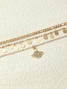 3 件装优雅甜美蝴蝶和星球水钻装饰脚链，适合女孩，珠子颜色随机