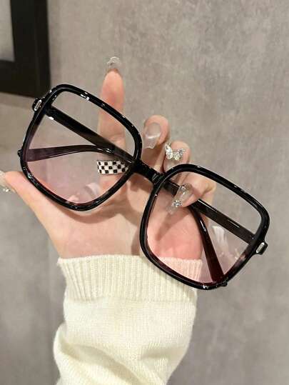 1pc Square Frame Glasses, Fashionable Decorative Lens Frames, Minimalist High-End Y2K Streetwear Style