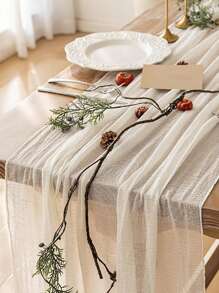 1pc Beige Pleated Table Runner, Folding Tablecloth, Birthday Babe Shower Party Decoration Supplies, Festive Birthday Decor Wedding Decor Holiday Home Decor Party Room Table Decoration Chair Decor Kitchen Decor Table Cloth, Rural Wedding Bridal Shower Banquet Table Ornaments, Table Runner, Solid Color Table Cover, Birthday Gifts, Wedding Decor, Party Favor
