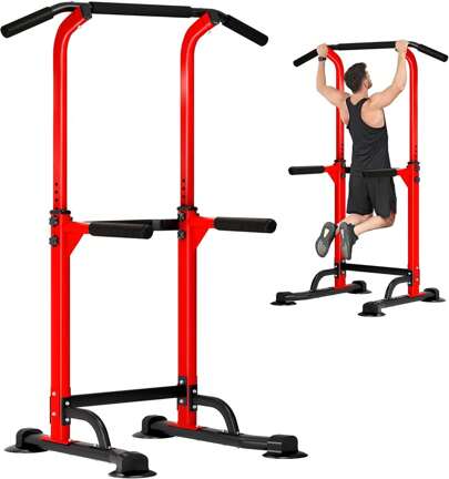 DlandHome Sport Power Tower, Pull-Up Bar Dip Station For Strength Training, Power Tower For Home Gym Fitness, Red