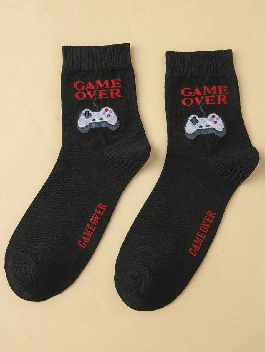 1 双男士休闲创意“Game Over”设计透气中筒袜，新颖袜子礼物，适合女性 - 彩色 - 查看 1