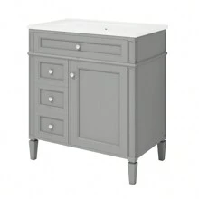 MERAX 30'' Bathroom Vanity With Top Sink, Modern Bathroom Storage Cabinet With 2 Drawers And A Tip-Out Drawer, Single Sink Bathroom Vanity - Xám - Xem 9