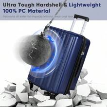 SHOWKOO Luggage Sets 3 Piece 100% PC Ultra Tough Hardside Expandable Suitcases Sets With TSA Lock Double Spinner Wheels (20in/24in/28in, White - Blue - View 3