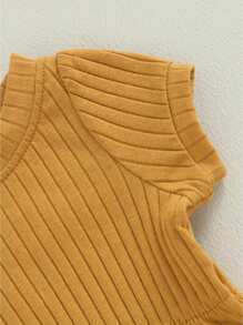 0-18M Baby Girl 2 Piece Outfits Solid Color Short Sleeve Romper With Bow Headband Set Summer Clothes - 棕色 - 查看 6