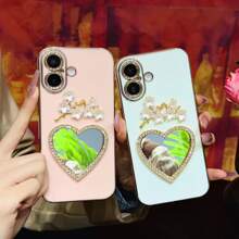 1 szt. Platerowana prosta krawędź luksusowa miękka pełna obudowa serca z kryształkami lustrzanymi etui na telefon kompatybilne z iPhone 16/Galaxy S24 Ultra/Edge 30/Infinix Smart 8/Infinix Hot 40i/Tecno Spark 20/Tecno Spark 20C/Tecno Spark Go 2024/Redmi Note 13 Pro+/Honor X8 - Biały - Zobacz 11