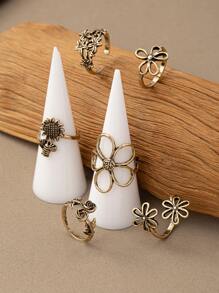 1pc Vintage Bohemian Style Petite Rose Flower Cutout Sunflower Open Ring Adjustable Size Valentines,Mom,Mother,Mother's Day,Gift