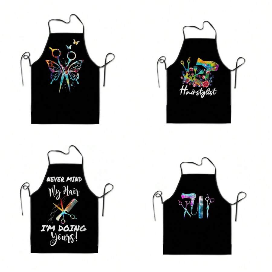 1 件装 女士美发师围裙 美发师围裙 适用于沙龙家用剪发牛津布面料 50x75cm，68x95cm - 黑色 - 查看 1