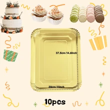 10/20pcs Golden Paper Plates, Light-Weight Rectangle Dinner Plates, Disposable Platters Serving Dish, Large Serving Tableware Food Trays For Cookie Cake Dessert Snack Appetizers Holiday Picnic Party Supplies Birthday ﻿