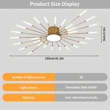 42 Lights Modern Flower-Shaped Ceiling Light , Recessed Metal & Acrylic Firework Petal LED Fixture For Living And Dining Rooms ,Remote Control Included - 金色 - 查看 14