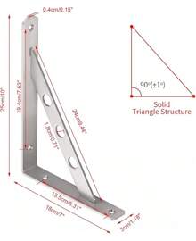 Shelf Bracket 12", Stainless Steel Heavy Duty L Shaped Brackets Wall Mounted Floating Table Support With Hanging Holes Corner Brace 4mm Right Angle Joint Brackets, 2pcs, Max Load 400lbs