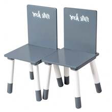 GALOZZOIT Ensemble Table + 2 Chaises - Pieds en Bois Massif - Style Scandinave - Gris Foncé/Blanc