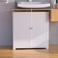 Lucn Modern Style Kitchen / Bathroom Under Sink Cabinet Washroom Sink Storage Unit Floor Free Standing Cupboard Restroom Basin Cupboard With Shelf, Simple White With Carved Lines, Waterprof And Moisture-Proof, U-Shaped Opening Design, MDF Boards, Adjustable Shelf Height, Double Door, Magnetic Attraction, 60*60*30 CM (Under-Sink Cabinet) - White - View 2