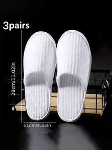 3 Pares de Pantuflas de Felpa de Coral a Rayas - Pantuflas Cálidas Unisex Para el Hogar, Spa, Hotel, Viaje, Boda, Salón - Suaves, Antideslizantes y Sin Fragancia