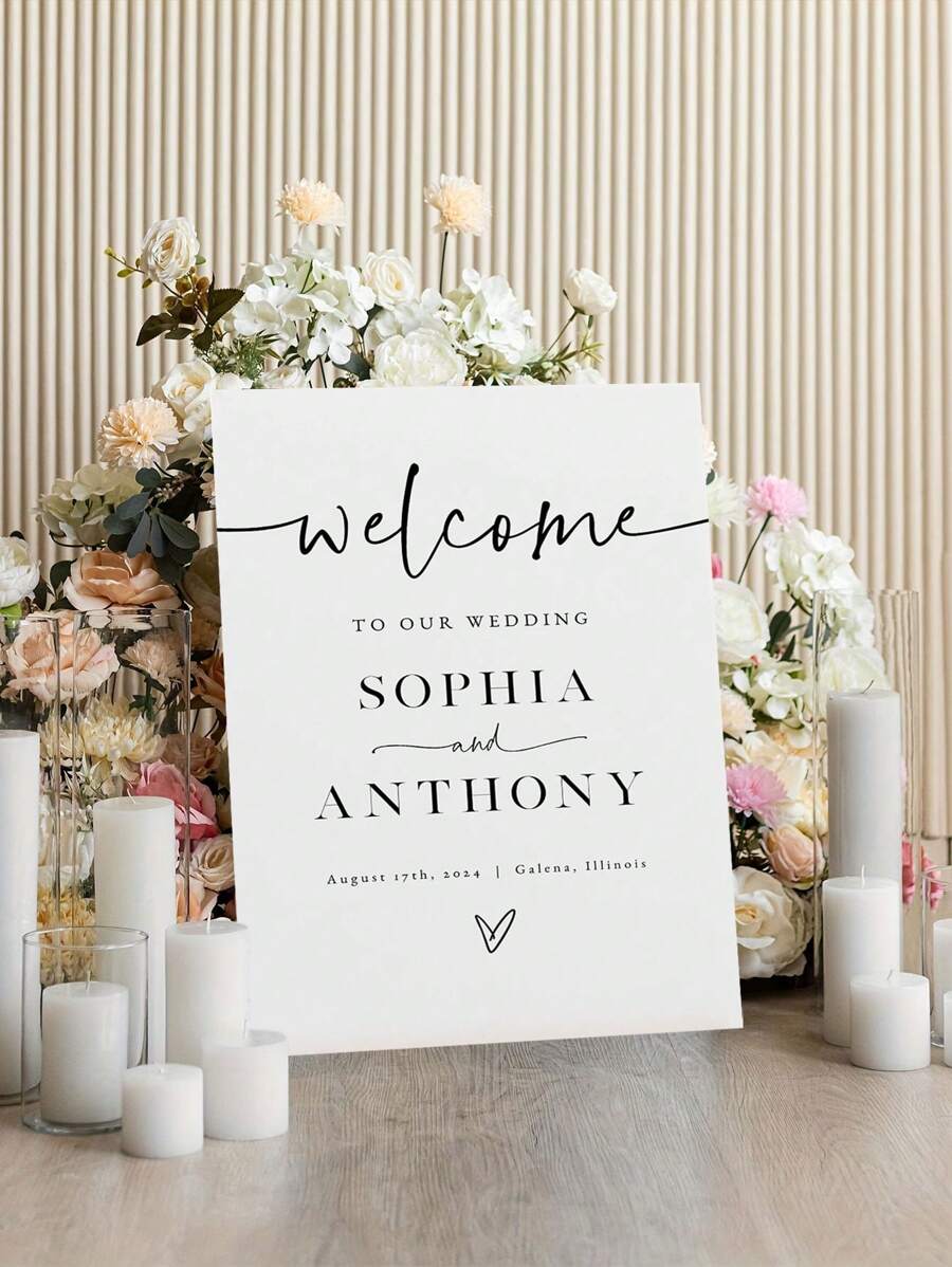 1pc-Custom Wedding Text Poster, Custom Personalized Frameless Welcome Poster, Custom Name Wedding Party Welcome Sign, Wedding Birthday Welcome Sign Decoration, Birthday Gift, Commercial Sign, Home Decoration Frameless Decoration Beautiful, Stylish, Simple, Modern Custom, Personalized, Fashion Home Decoration Unique Ideal Gift