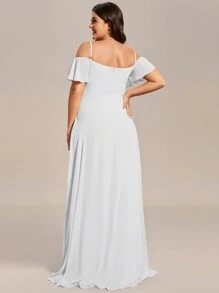 Romantisches Chiffon-Kleid mit Off-Shoulder, bodenlang, hohem Schlitz, ideal für Junggesellinnenabschied, Bridal-Shower, Hochzeit, Brautkleid, Cocktailkleid, Verlobungskleid in Große Größen