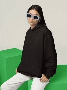 Plain Sweatshirt With No Print And Hood  2042 - 黑色 - 查看 5