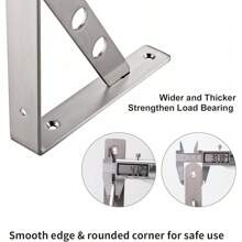 Shelf Bracket 12", Stainless Steel Heavy Duty L Shaped Brackets Wall Mounted Floating Table Support With Hanging Holes Corner Brace 4mm Right Angle Joint Brackets, 2pcs, Max Load 400lbs