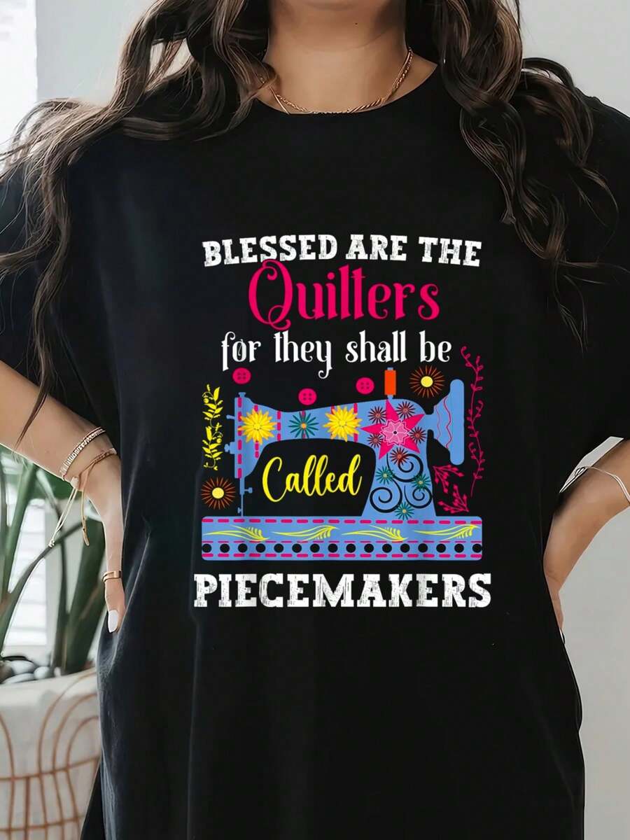 Quilting Are Piecemakers For Quilters Funny Handyman T-Shirt Print T-Shirt, Short Sleeve Round Neck Casual Top For Summer & Spring, Women's Clothing