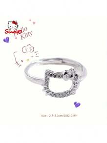 Sanrio Adjustable Fashionable Hello Kitty Ring - Rose Gold Plated With Cubic Zirconia, Suitable For Daily Wear And Gift