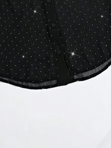 Fashion Rhinestone Decorated Chiffon Blouse, Fresh And Stylish Design For Younger Look, Cap Sleeves, Slimming - Black - View 4