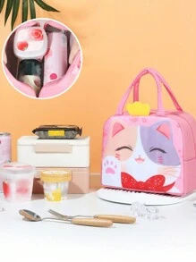 1pc Animal Design Insulated Zippered Lunch Bag With Large Capacity, Waterproof, Suitable For Work, School, Picnic, Camping Food Storage,Back To School