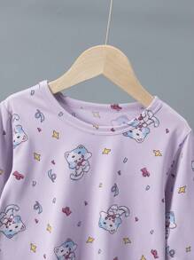 4pcs/Set Girls Lightweight 3/4 Sleeve Cartoon Print Pajama Set, Spring & Summer Top And 7/8 Pants Set