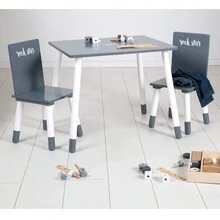 GALOZZOIT Ensemble Table + 2 Chaises - Pieds en Bois Massif - Style Scandinave - Gris Foncé/Blanc