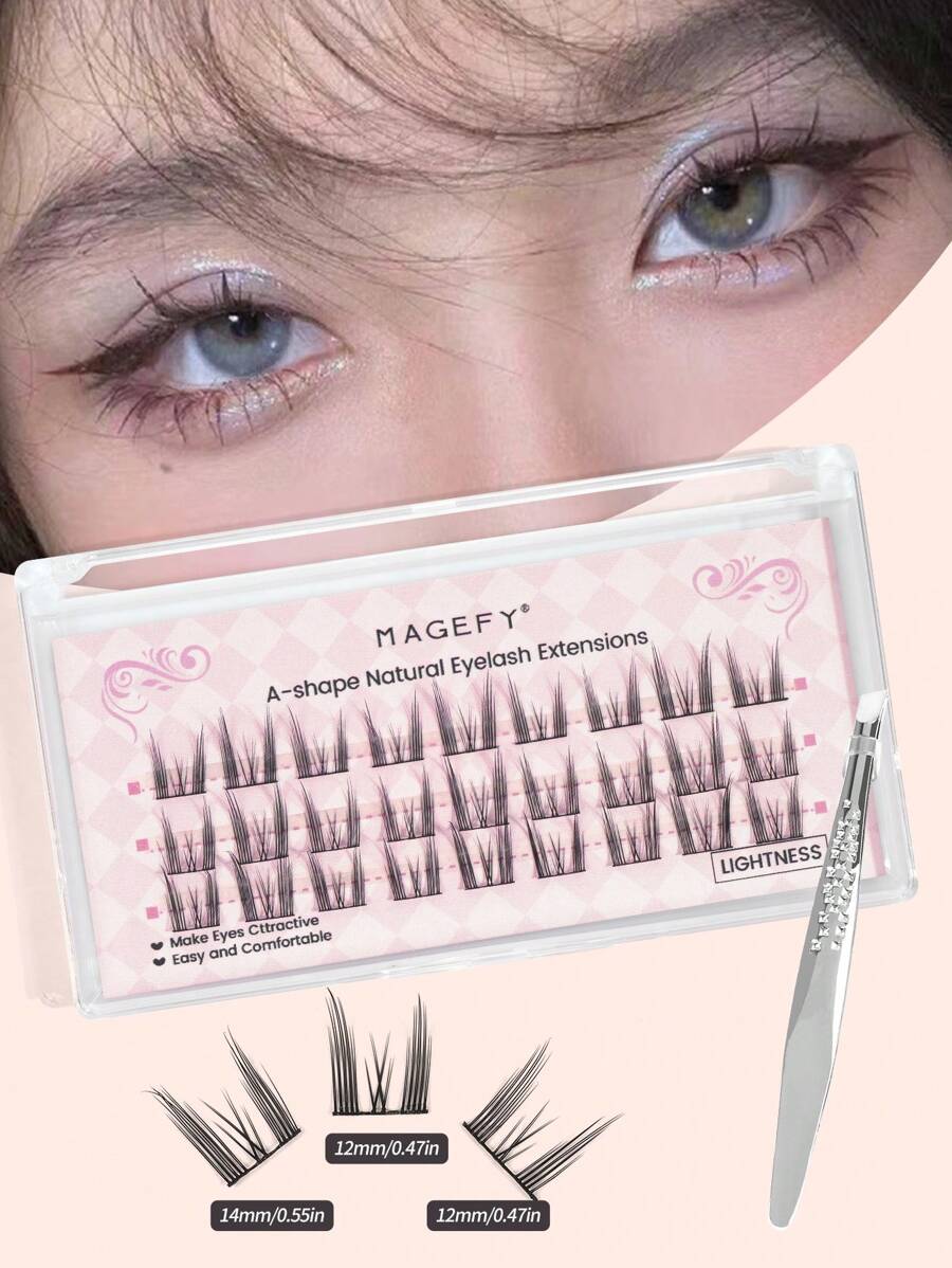 27 Cluster Manga Double Tips False Eyelashes Tower Pointed Wheat Ear False Eyelashes,Slim Black Stem Thick Doll Style Sandwich Devil Style Natural Simulated Eyelashes, For Daily Commute Makeup,Fluffy Slim For Everyday Use Manga Eyelashes, Travel Essentials ﻿ - C - 查看 1