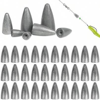 Plomos de pesca, pesas de gusano de plomo para pesca de bajo con señuelos Texas, pesos de bala, kit de plomos de pesca desmontables para agua salada, accesorios de pesca de bajo con perdigones para lanzamiento a distancia en agua dulce
