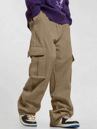 1 pieza Pantalones rectos de estilo casual con bolsillos para adolescentes, minimalistas y para otoño/invierno