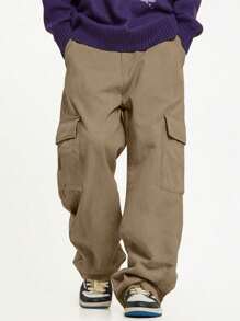 1件青少年/青年休闲直筒口袋裤，时尚街头风户外百搭