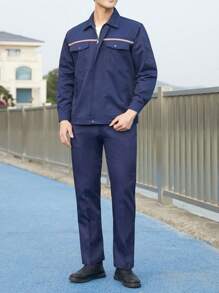 Men's Work Suit Top Uniform Pants Shirts Protection Button Down Ventilate Antifouling Quick Dry - Pants (Navy Blue) - View 3