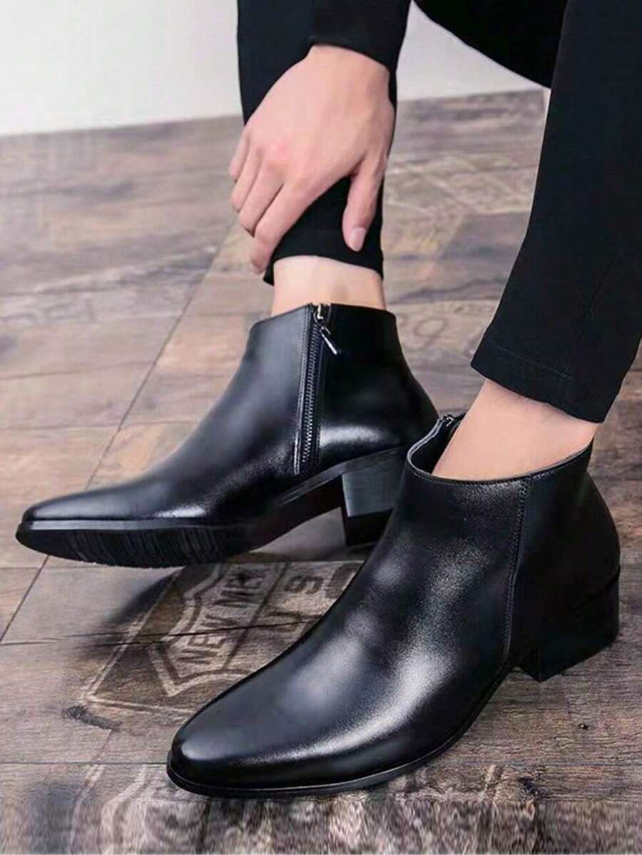 Botas para hombres, zapatos de cuero de punta afilada y alta, botas de tobillo multifuncionales de moda, botas de cuero, botas Chelsea de moda