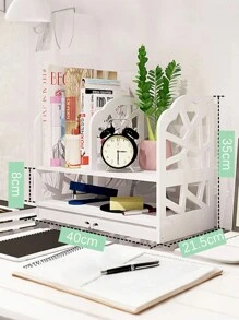 Desktop Shelf - Simple Desk Organizer, Compact Bookshelf For College Students And Office File Cabinet - White - View 2