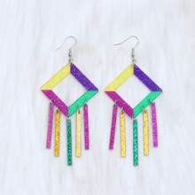 1 对绿色和紫色星形面罩亚克力印花夹式耳环，狂欢节派对珠宝 - 狂歡節 - 查看 46