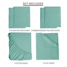 LUX DECOR 6-Piece Embroidered Bed Sheet Set – Brushed Microfiber, Deep Pocket, Lightweight & Breathable – Graduation Gifts, Home Decor, Sleep Protection For Dorms, Student Beds, Back‑To‑School Gift, Soft Bed Linens, Comfortable Sleep, Luxury Bed Set, Valentine's Day Bedroom, Spring Bedding Refresh, Guest Room Essentials, Dorm Room Bedding, Premium Bed Linens, Easy Care Sheets, Hypoallergenic Fabric, Year-Round Comfort, Master Bedroom Update, Matching Bedding Set, Hotel Quality Linens - 水鴨藍 - 查看 3