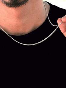 Colar Unissex Corrente Masculina Aço Inoxidável Banhado a Prata 925 2.5 mm - Prata - Visão 2