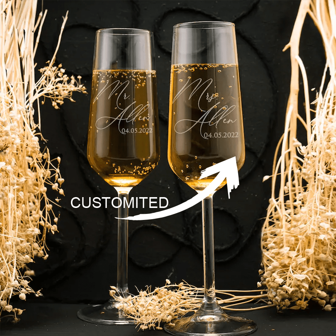 Personalized Mr. And Mrs. Wedding Toasting Flutes, Wedding Glasses, Personalized Champagne Glasses, Engraved Wedding Flutes Valentine's Day GIFT, ,Ornamental,Reusable,Multi-Functional,Stylish,Exquisite,High-Quality,Custom,Personalized,Unique,Ideal Gifts For Him,Ideal Gifts For Her,Her,Boyfriend,Girlfriend,Dad,Mom,Family,Friends,Son,Daughter,School Students,Workers,Kids,Office,Tea Room,School,Home