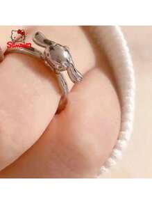 Sanrio Adjustable Fashionable Hello Kitty Ring - Rose Gold Plated With Cubic Zirconia, Suitable For Daily Wear And Gift