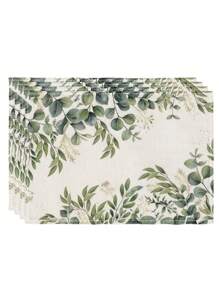 4Pcs Plant Geometric Placemats Pharaoh Sphinx Marine Life Green Leaf Pattern Farmhouse Placemats Heat Resistant Decorative Table Mats Washable Table Mats Tabletop Terrace Easy To Clean Round Table Party Kitchen Home Dining Table Tea Party Dining Table - Green - View 5