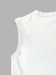 1pc Men's Solid Color Round Neck Casual Loose Fit Tank Top - White - View 4