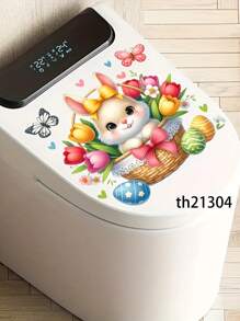 1PC Easter Bunny & Eggs Printed Toilet Sticker, For Home Decoration & Easter Bunny Bathroom Stickers - Waterproof PVC, Spring Butterfly Wall Decal, Vinyl Decal For Home Decorations, Spring Butterfly Element Wall Stickers Decoration Items Refresh Your Home, Rama Decoration Stickers - 11.81*11.81in/11.61*11.61in