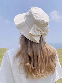 Spring/Summer Japanese Style Sun Protection Bucket Hat, Bowknot Decor Casual Fishing Cap, Elegant Polyester Casual Boho Party Street Hat, Windproof UVA Protection Hat For Women