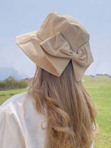 Spring/Summer Japanese Style Sun Protection Bucket Hat, Bowknot Decor Casual Fishing Cap, Elegant Polyester Casual Boho Party Street Hat, Windproof UVA Protection Hat For Women