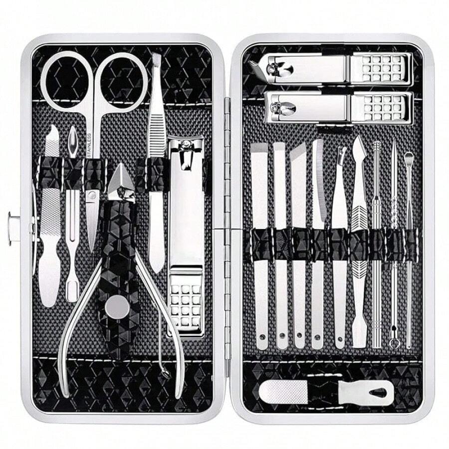 Yougai Manicure Set 18 In 1 Nail Clippers, Stainless Steel Professional Grooming Kits, Nail Care Tools Pedicure Kit With Luxurious Travel - Black - View 1