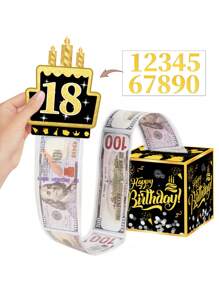 1 Set Happy Birthday Money Gift Box, Surprise Party Cash Box, Suitable For All Ages Party Decor, Funny Money Pull Out Box Set - Multicolor - View 2